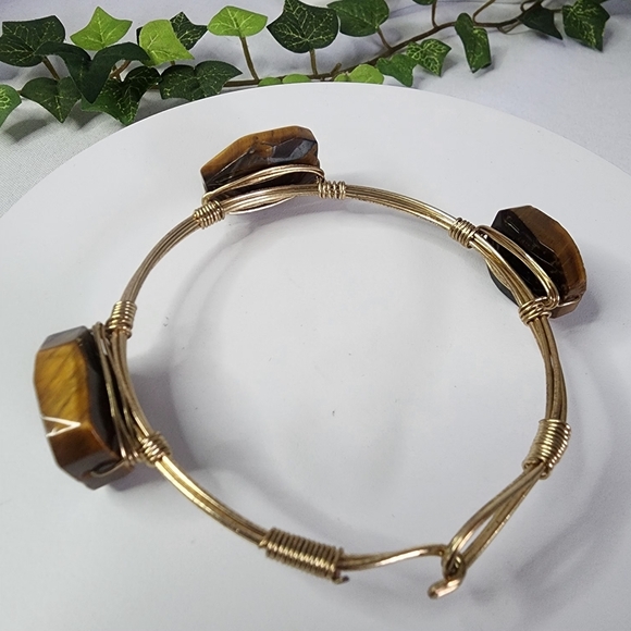 Tiger Eye Stone Nugget Wire Wrap Stack Bracelet - Picture 4 of 9